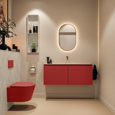 MONDIAZ TURE-DLUX Meuble toilette - 120cm - Fire - EDEN - vasque Opalo - position centrale - sans trou de robinet