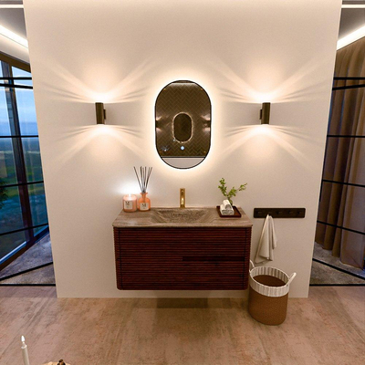 Mondiaz CIRO-DLUX Badkamermeubelset - 100x45x50cm - Solid surface wastafel Oza - 1 wasbak Midden - 1 kraangat - 2 lades - Ruby