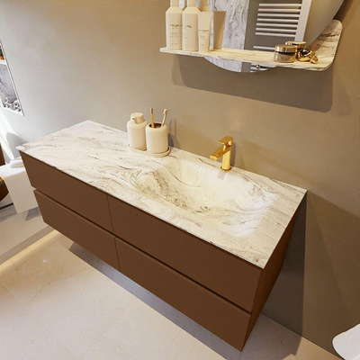 Mondiaz VICA-DLUX Ensemble de meuble de salle de bain - 130cm - meuble sous-vasque repos - 4 tiroirs - lavabo encastré cloud droite - 1 trou de robinet - version haute de 60cm - glace