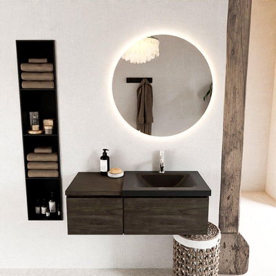 MONDIAZ BUKLA meuble de salle de bain 100cm avec module 40 couleur Marron Foncé avec 2 tiroirs. Lavabo CLOUD à droite 1 trou de robinet couleur Urban.