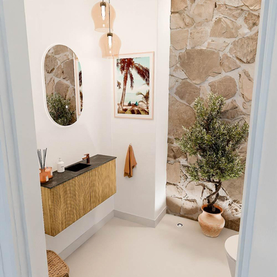 Mondiaz JOYA-DLUX 90cm toiletmeubel - kleur Oak - Wastafel FAYE positie Midden 1 kraangat kleur Lava.