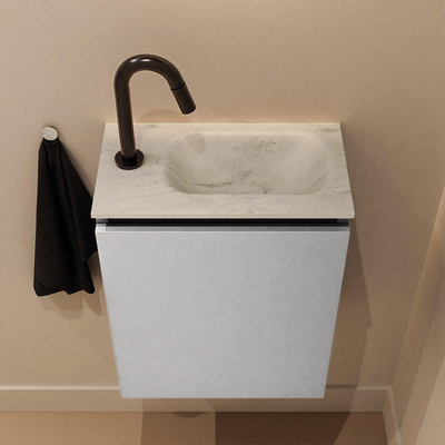 MONDIAZ TURE-DLUX Meuble de toilettes 40cm Plata. EDEN lavabo Opalo position à droite. Avec 1 trou de robinet.