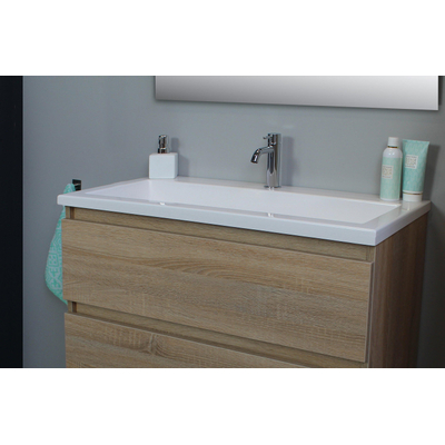 Basic Bella Meuble avec lavabo acrylique 80x55x46cm 1 trou de robinet avec miroir Chêne