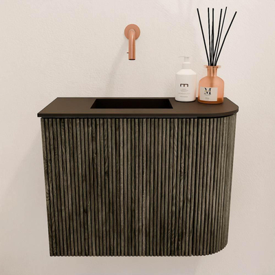 Mondiaz JOYA 51.6cm meuble de toilette - arrondi droit couleur Shadow - Vasque FAYE position Gauche Sans trou de robinet couleur Urban.