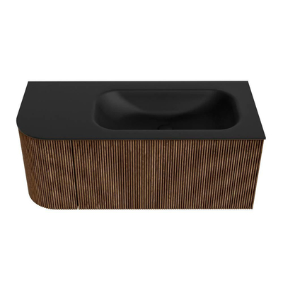 MONDIAZ KURVE 105cm Meuble salle de bain avec module 25 G - couleur Walnut - 1 tiroir - 1 porte - vasque BIG SMALL droite - sans trous de robinet - Urban