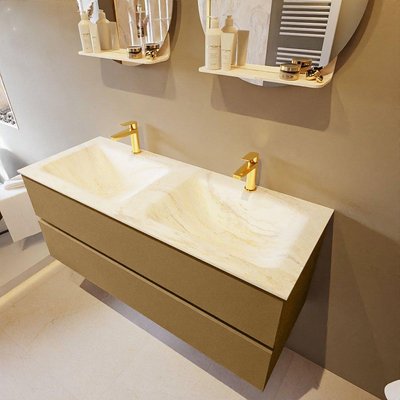 Mondiaz VICA-DLUX ensemble de meuble de salle de bain - 120cm - meuble sous-vasque oro - 2 tiroirs - lavabo encastré cloud double - 2 trous de robinet - miroir modèle spot - version XL 60cm de haut - ostra