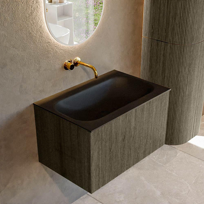 Mondiaz KURVE Ensemble de meuble salle de bain - 70x46x40cm - 1 tiroir - lavabo en solid surface - milieu - sans trou de robinet - Shadow