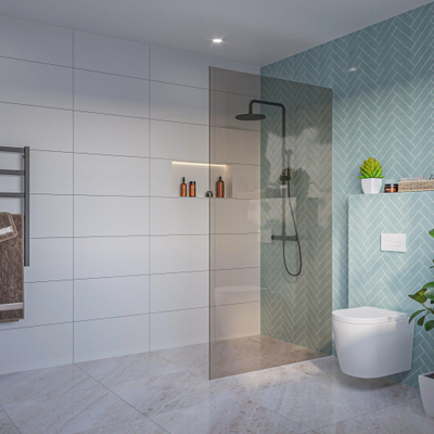 FugaFlow Eccelente Vetro Inloopdouche - rookglas - 110x200cm - 8mm - nano - blind inbouw profiel