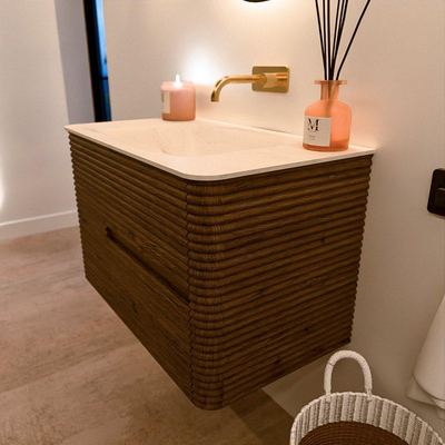 Mondiaz CIRO-DLUX Badkamermeubelset - 80x45x50cm - Solid surface wastafel Meli - 1 wasbak Midden - zonder kraangaten - 2 lades - Dusk