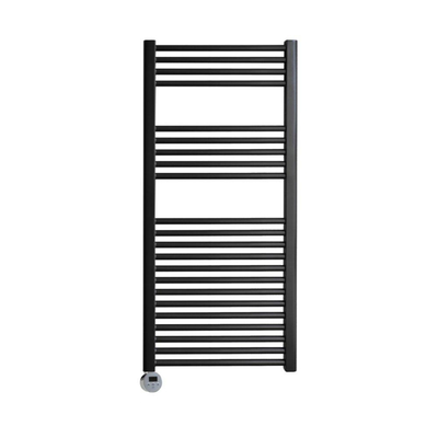 Sanicare Elektrische Radiator - 111.8x45cm - 596W - design - thermostaat - chroom - linksonder - mat zwart