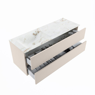MONDIAZ VICA-DLUX Ensemble meuble de salle de bains - 130cm - meuble bas linen - 2 tiroirs - lavabo encastré cloud gauche - sans trous de robinet - version haute 60cm - frape