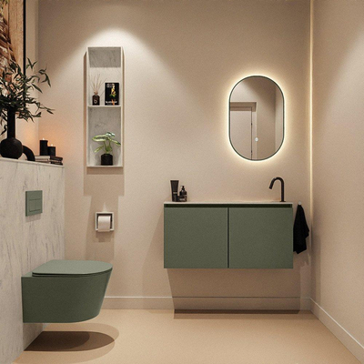 MONDIAZ TURE-DLUX Meuble WC 100cm Army. Lavabo EDEN Opalo position droite. Avec 1 trou de robinet.