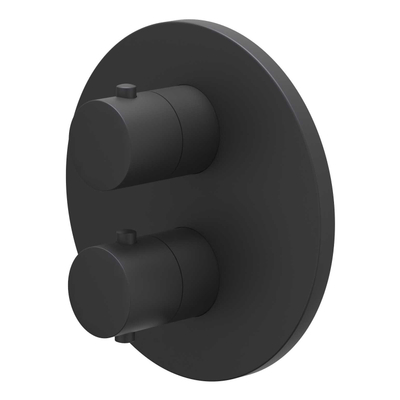 IVY Bond Ensemble de douche de tête - encastré - inverseur d'arrêt 2 voies - bras de plafond 30 cm - douche de tête slim ronde 20 cm - barre de douche avec sortie - flexible de douche 150 cm - douchette à main satin spray - Noir mat PED