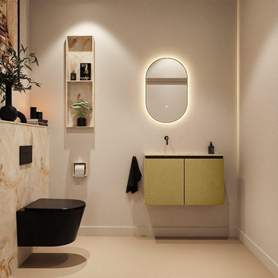 MONDIAZ TURE-DLUX Meuble toilette - 80cm - Oro - EDEN - vasque Frappe - position gauche - sans trou de robinet