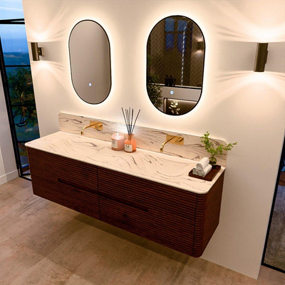 Mondiaz CIRO-DLUX Meuble de salle de bains - 170x45x50cm - Plan vasque solid surface Nata - 2 vasques Double - sans trous de robinet - 4 tiroirs - Ruby