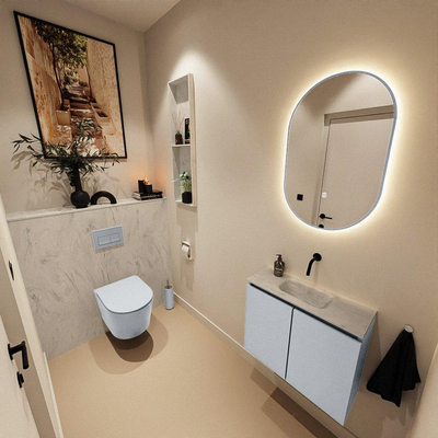 MONDIAZ TURE-DLUX Meuble de toilettes 60 cm Clay. Lavabo EDEN Opalo position milieu. Sans trou de robinet.