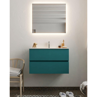 MONDIAZ VICA Badkamermeubelset - 80cm - 2 lades - wasbak Denia midden - 1 kraangat - keramiek smag