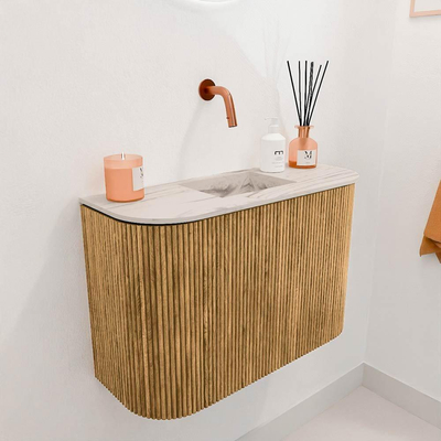 Mondiaz JOYA-DLUX 63.2cm toiletmeubel - ronding links en rechts kleur Oak - Wastafel FAYE positie Midden Zonder kraangat kleur Nata.