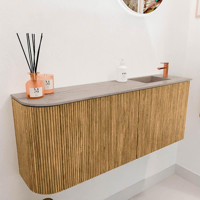 Mondiaz JOYA-DLUX 101.6cm toiletmeubel - ronding links kleur Oak - Wastafel FAYE positie Rechts 1 kraangat kleur Saba.