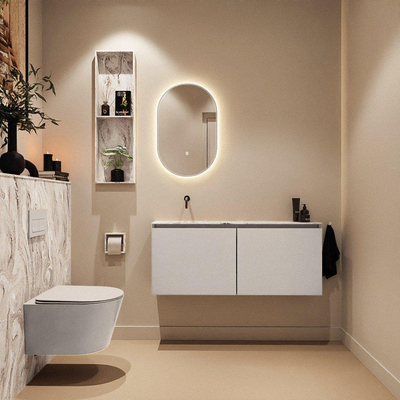MONDIAZ TURE-DLUX Meuble de toilettes 120 cm Linen. Lavabo EDEN Glace position gauche. Sans trou de robinet.