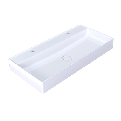 Arcqua Edge Opbouw Wastafel - 100x47x12cm - 2 kraangaten - cast marble - glans wit