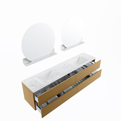 Mondiaz VICA-DLUX ensemble de meuble de salle de bain - 200cm - meuble sous-vasque oro - 4 tiroirs - lavabo encastré cloud double - sans trous de robinet - version haute de 60cm - opalo