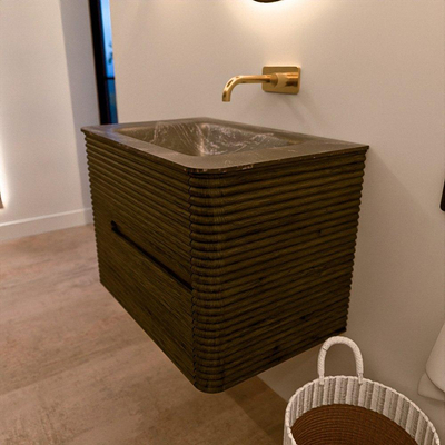 Mondiaz CIRO-DLUX Badkamermeubelset - 70x45x50cm - Solid surface wastafel Lava - 1 wasbak Midden - zonder kraangaten - 2 lades - Shadow