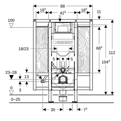 Geberit Duofix inbouwreservoir H112cm Sigma 12cm armst