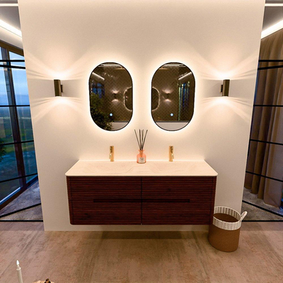 Mondiaz CIRO-DLUX Ensemble de meubles de salle de bains - 140x45x50cm - Plan vasque solid surface Meli - 2 vasques Double - 2 trous de robinet - 4 tiroirs - Ruby