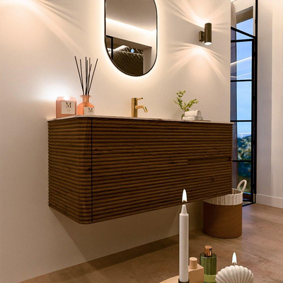 Mondiaz CIRO-DLUX Badkamermeubelset - 120x45x50cm - Solid surface wastafel Nata - 1 wasbak Midden - 1 kraangat - 2 lades - Dusk