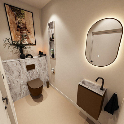 MONDIAZ TURE-DLUX Meuble de toilettes 40 cm Rust. EDEN lavabo Glace position gauche. Avec 1 trou de robinet.