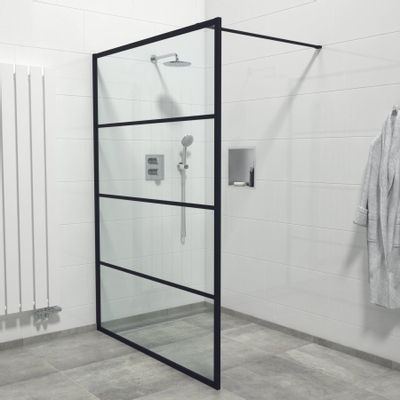 Saniclass Bellini Inloopdouche - 140x200cm - lines frame buitenzijde - antikalk - mat zwart