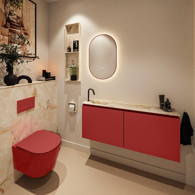 MONDIAZ TURE-DLUX Meuble de toilette 120cm Fire. EDEN lavabo Frappe position gauche. Avec 1 trou de robinet.