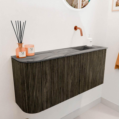 Mondiaz JOYA-DLUX 91.6cm toiletmeubel - ronding links kleur Shadow - Wastafel FAYE positie Rechts Zonder kraangat kleur Sombra.
