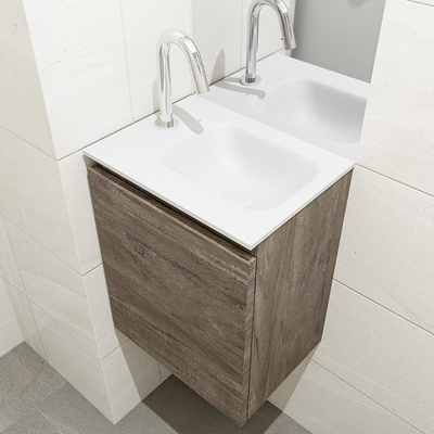 Mondiaz OLAN Meuble lave-mains 40x30x40cm 1 trou de robinet 1 tiroir Dark brown mat avec lavabo LEX Droite Solid Surface Blanc