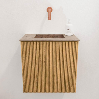 Mondiaz JOYA-DLUX 40cm meuble de toilette - couleur Chêne - Vasque FAYE position Milieu Sans trou de robinet couleur Arena.