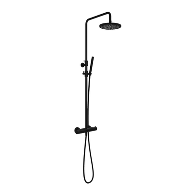 Hotbath Cobber thermostatische regendoucheset met 20cm ronde hoofddouche staafhanddouche mat zwart beschadigd OUTLETSTORE