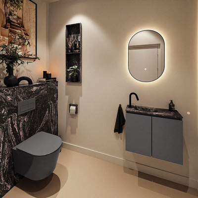 MONDIAZ TURE-DLUX 60cm toiletmeubel Dark Grey. EDEN wastafel Lava positie links. Met 1 kraangat.