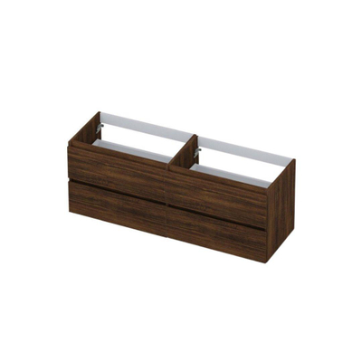 INK Wastafelonderkast - 140x52x45cm - 4 lades - softclose - met houten keerlijst - MFC - Koper eiken - inclusief INK united wastafel - 2 kraangaten - 2 wasbakken - licht beschadigd - OUTLET UDEN