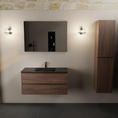 Mondiaz AIVY Ensemble de meuble - 100x45x50cm - 1 trou de robinet - 1 vasque Urban Solid surface - Centre - 2 tiroirs - sans miroir - Melamine Mocha