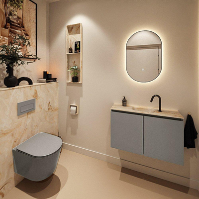 MONDIAZ TURE-DLUX Meuble toilette - 80cm - Smoke - EDEN - vasque Frappe - position centrale - 1 trou de robinet