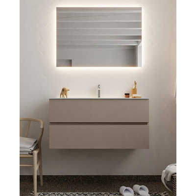 Mondiaz VICA Ensemble de meuble de salle de bain - 100cm - meuble sous-vasque fumée - 2 tiroirs - lavabo nuage milieu - 1 trou de robinet - version XL 60cm haut