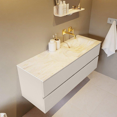 Mondiaz VICA-DLUX ensemble de meuble de salle de bain - 130cm - meuble sous-vasque lin - 2 tiroirs - lavabo encastrée cloud droite - sans trous de robinet - version haute de 60cm - ostra