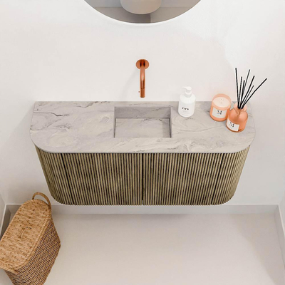 Mondiaz JOYA-DLUX 83.2cm toiletmeubel - ronding links en rechts kleur Dusk - Wastafel FAYE positie Midden Zonder kraangat kleur Glace.