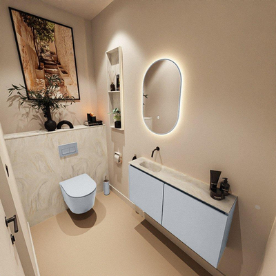 MONDIAZ TURE-DLUX Meuble toilette - 100cm - Clay - EDEN - vasque Ostra - position gauche - sans trou de robinet