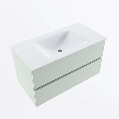 Mondiaz VICA Ensemble de meuble de salle de bain - 90cm - meuble sous-vasque greey - 2 tiroirs - lavabo cloud milieu - sans trous de robinet - version haute de 60cm - talc