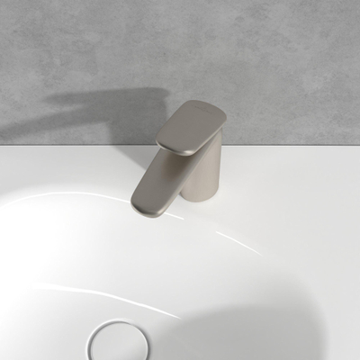 Villeroy & Boch Antao 1 greeps wastafelkraan - 140mm - met push open afvoergarnituur - Brushed Nickel (rvs)