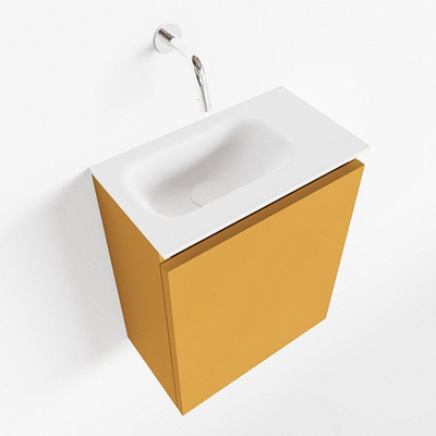 MONDIAZ TURE Toiletmeubel 40x23x50cm met 0 kraangaten 1 deuren ocher mat Wastafel Eden links Solid Surface Wit
