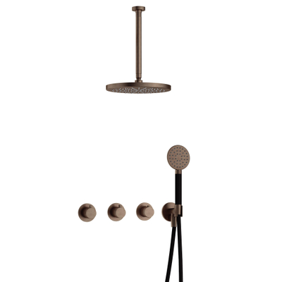 Hotbath Cobber IBS70 Regendoucheset - inbouw - 30cm plafondarm - 30cm ronde hoofddouche - 3 standen handdouche - messing verouderd koper (goud)