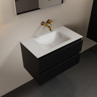 Mondiaz Aivy badmeubelset - 80x45x50cm - 0 kraangaten - 1 wasbak talc Solid surface - Midden - 2 lades - Met spiegel - MDF Urban